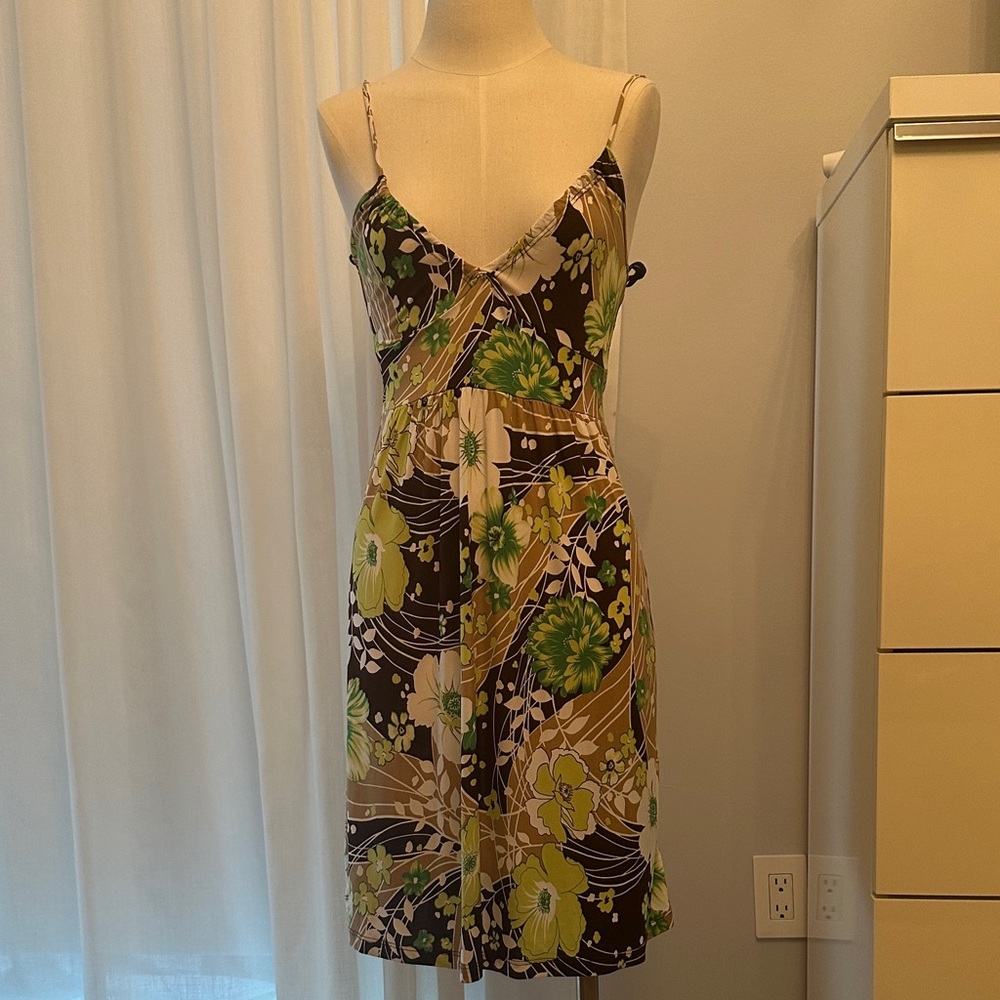 Charlotte Russe Brown and Green Floral Midi Dress